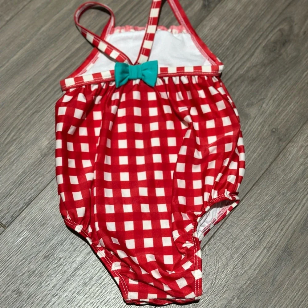 Kids Girl 2T Month Red Gingham One-Piece Swimsuit with Smocked Detail